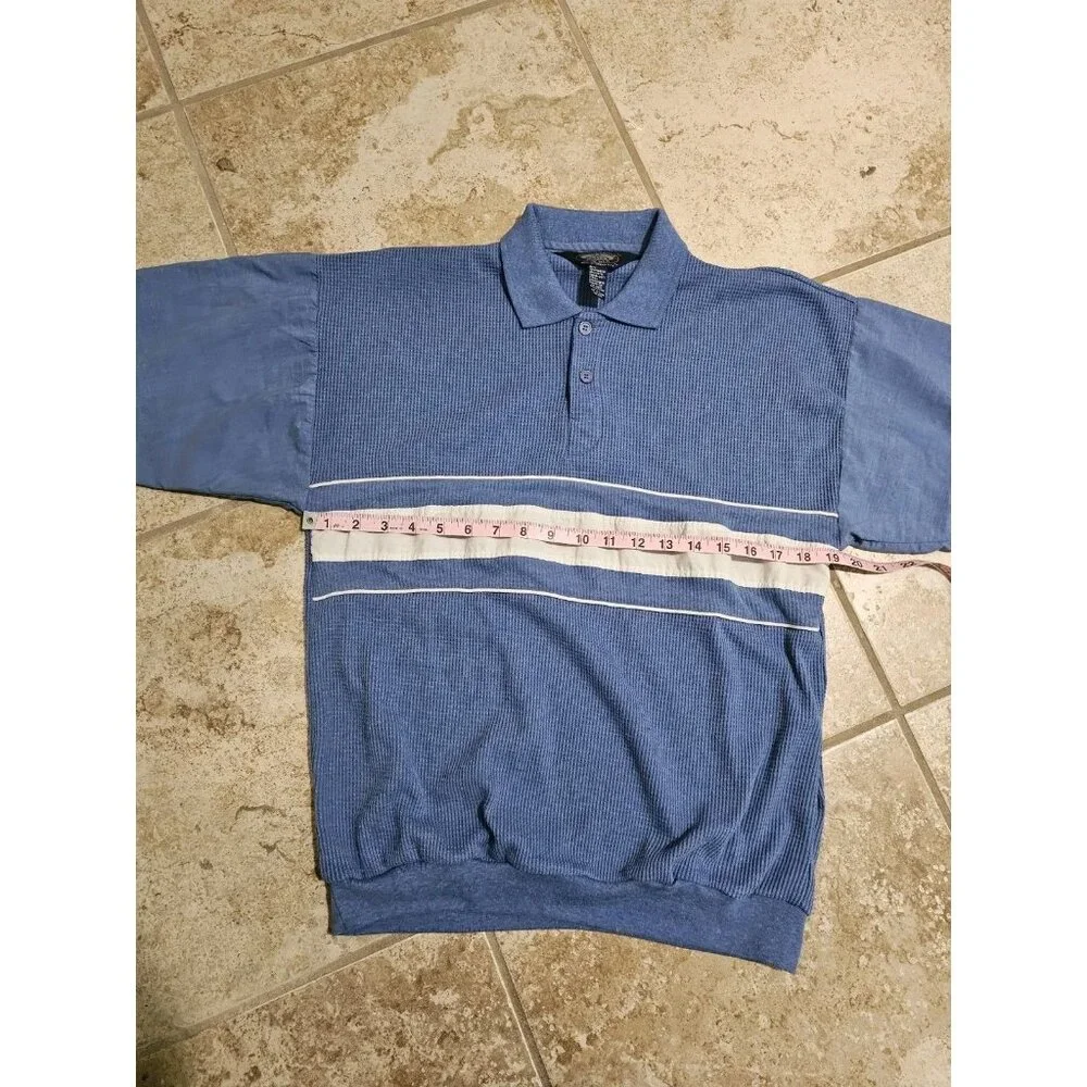 Vintage Knightsbridge Men Large Polo Blue Waffle Knit Stripe Archival Y2K Top - Picture 5 of 6